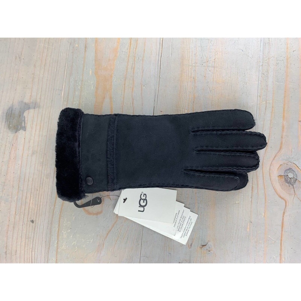 UGG black SHEEPSKIN EXPOSED SLIM TECH GLOVES WOMENS LARGE NWT - Picture 11 of 12
